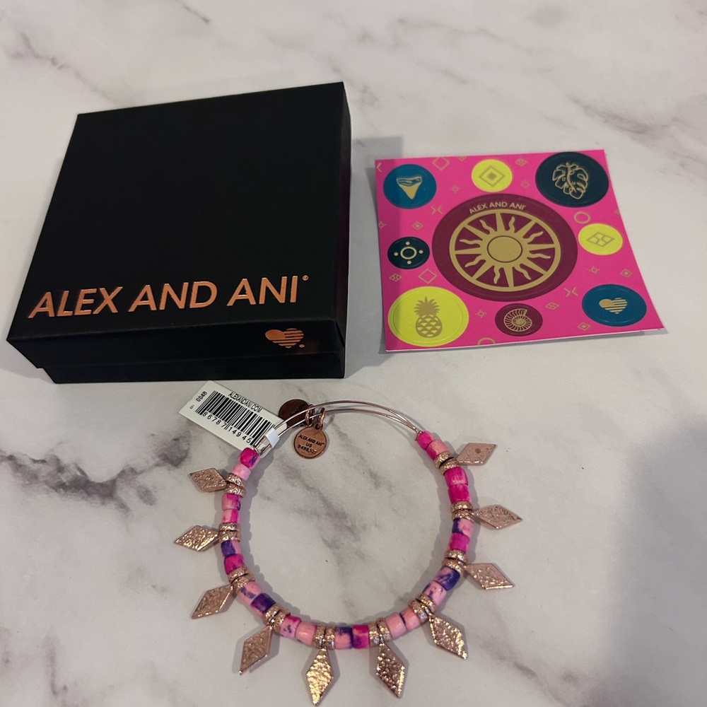 Alex and Ani Pink and Gold Leaf Charm Bracelet